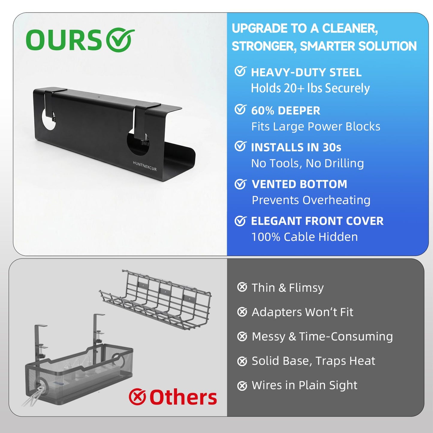 No Drill Under Desk Cable Management Tray with Clamp, Home/Office Desk Cord Organizer and Accessories Storage Shelf, 17'' Metal Cable Organizer for Standing/Gaming Desk, Office Supplies, Black 1 Set