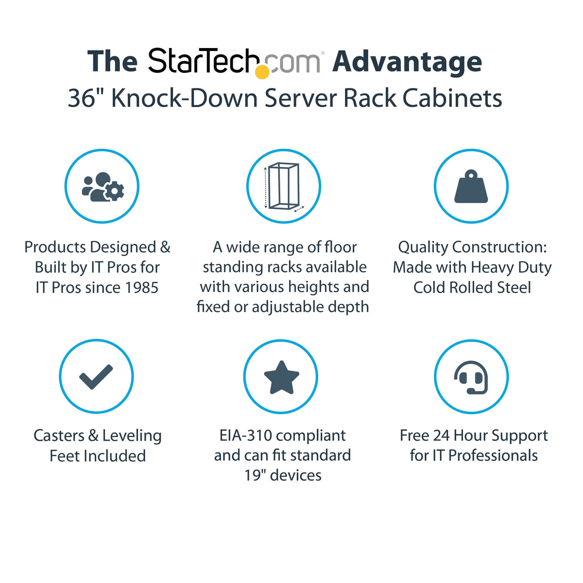 StarTech 18U Enterprise-Grade Server Rack Cabinet, 19in Enclosed 4-Post Rack with 33in (83cm) Mounting Depth and 1764lb (800kg) Weight Capacity