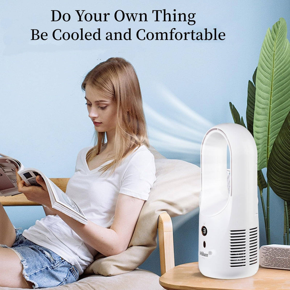 Hiluce Desk Fan Bladeless,6 Speeds 11.8 Inch Portable Office Fan, Battery USB Fans,Easy to Clean, Small Quiet Table Fan for Personal Bedroom Home Office Desktop, White