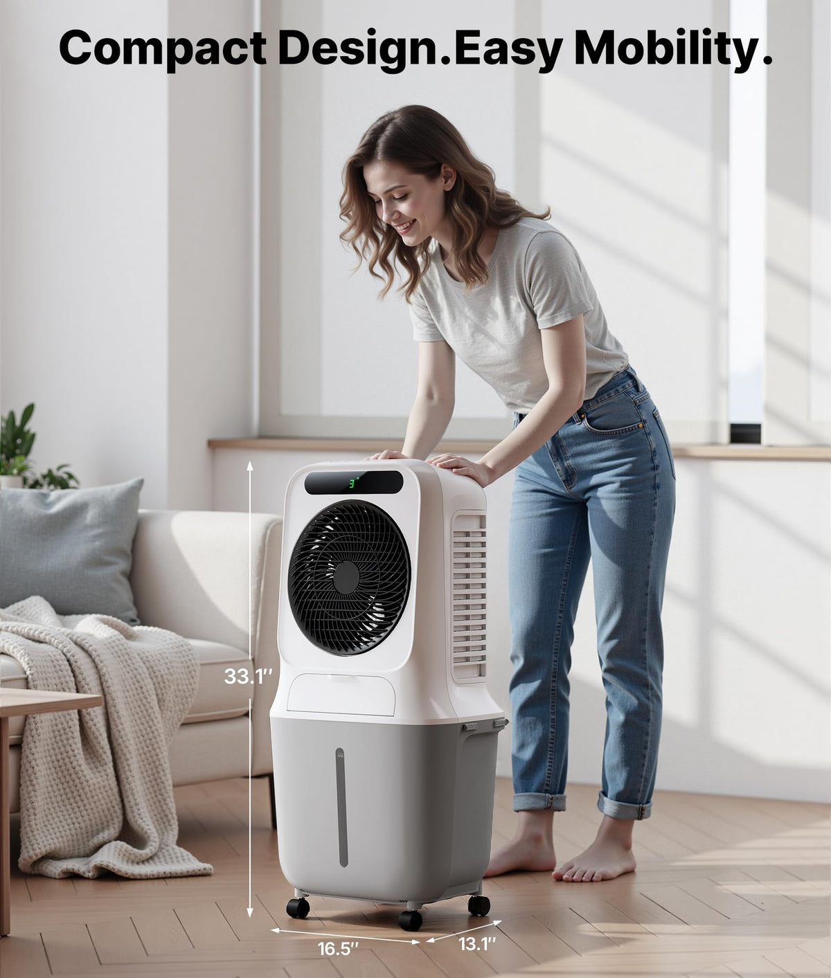 Exnos Portable Evaporative Swamp Cooler - Portable Air Conditioner with 3 Modes & 3 Speeds, 6.6 Gallon Cold Air Cooler, Cooling Fans that Blow Cold Air for Home, Office, 2 Ice Packs