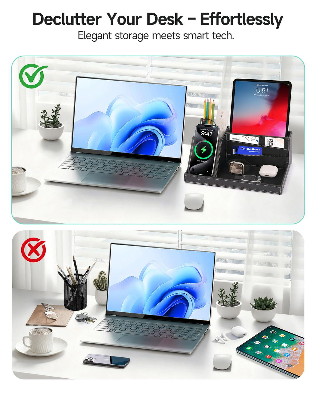 Fast Wireless Charging Station with Desk Organizer for iPhone 17/16/15/15 Pro/14/14 Pro Max/14 Pro/14 Plus/13/13 Pro Max/13 Pro/and iPhone 12/11 Series, Nightstand Desktop Organizer for Home Office
