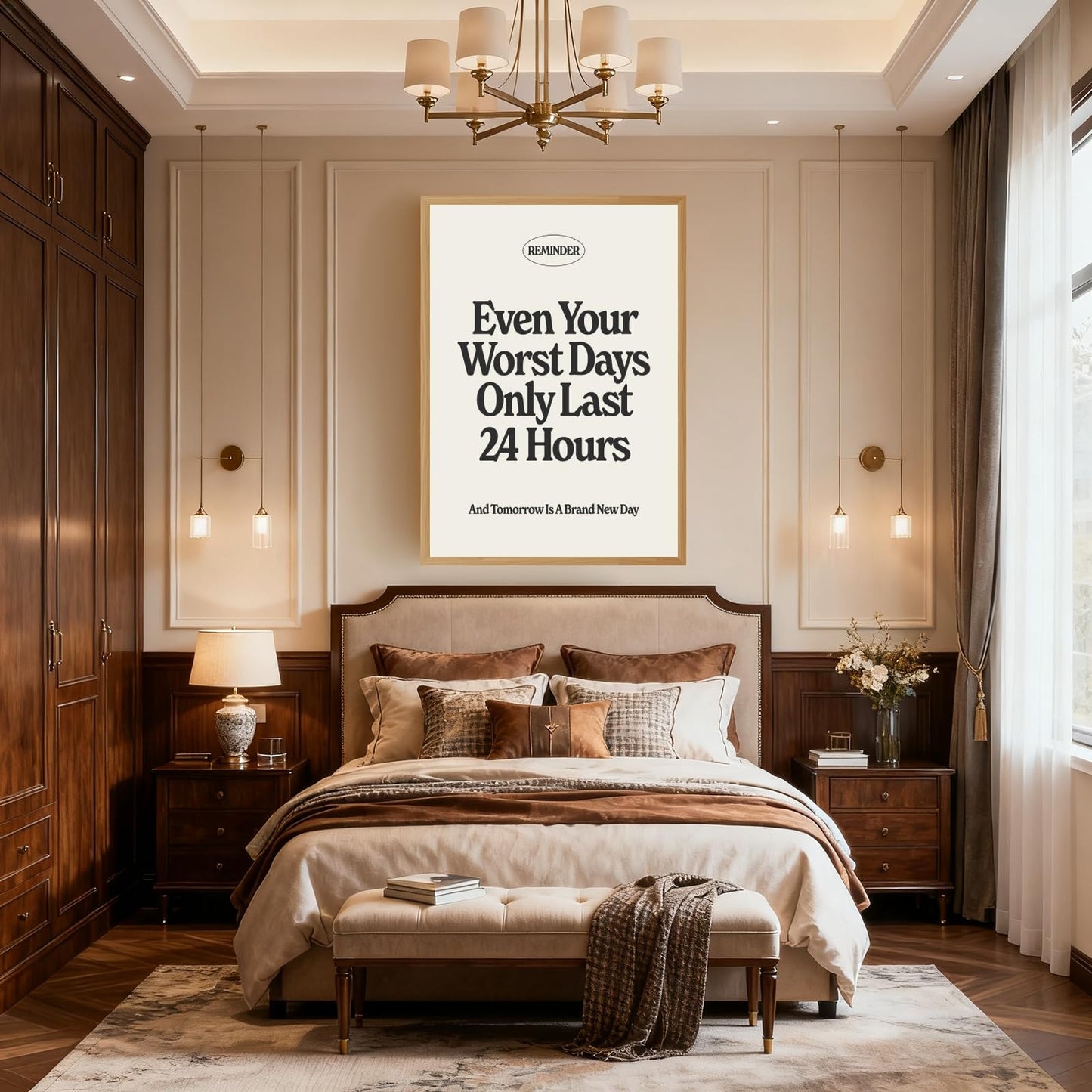 PMKXFGK Wooden Frame Motivational Office Wall Art Daily Positive Affirmation Quote Decor Even Your Worst Days Only Last 24 Hours Inspirational Poster Minimalist Text Canvas Print for Bedroom 12x16inch