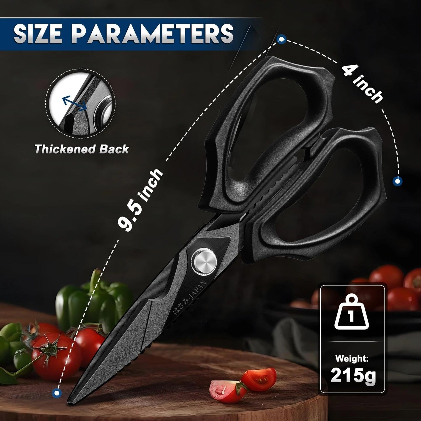 Purple Dragon Kitchen Scissors for Food - Stainless Steel Cooking Scissors All Purpose - Kitchen Shear Heavy Duty for Meat Cutting - Dishwasher Safe - Gifts for Mom - Black Sharp Blade