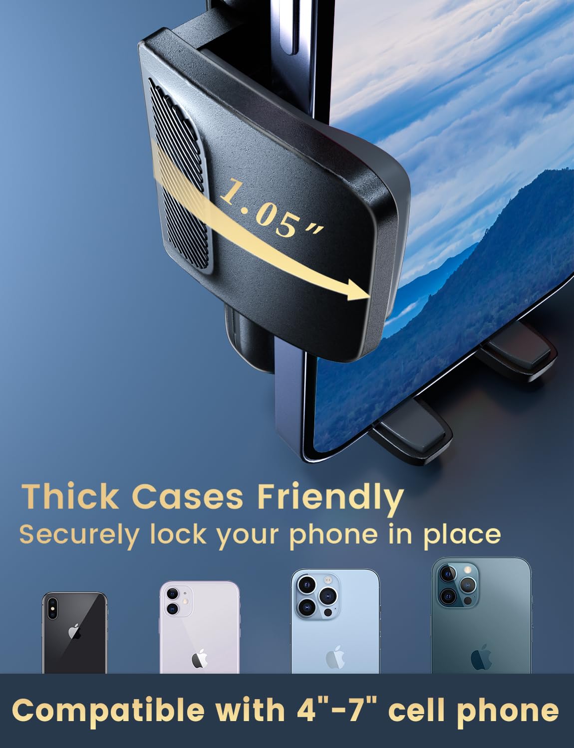 Holdersafe Phone Holders for Your Car: [Never Blocking] Air Vent Cell Phones Mount for iPhone 17 Pro Max & Samsung Android Smartphone [Thick Cases Friendly] Hands-Free Auto Mobile Phone Stand