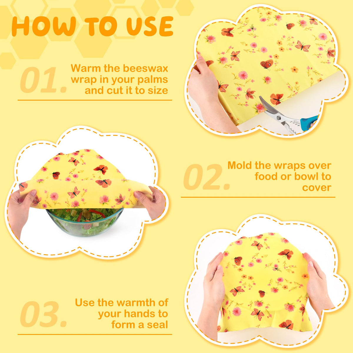 Reusable Beeswax Wraps 17 x 47 Inch Large Beeswax Food Wraps Eco-Friendly Sustainable Organic Cotton Food Storage Wraps for Sandwich, Cheese, Bread, Snacks (Butterfly)