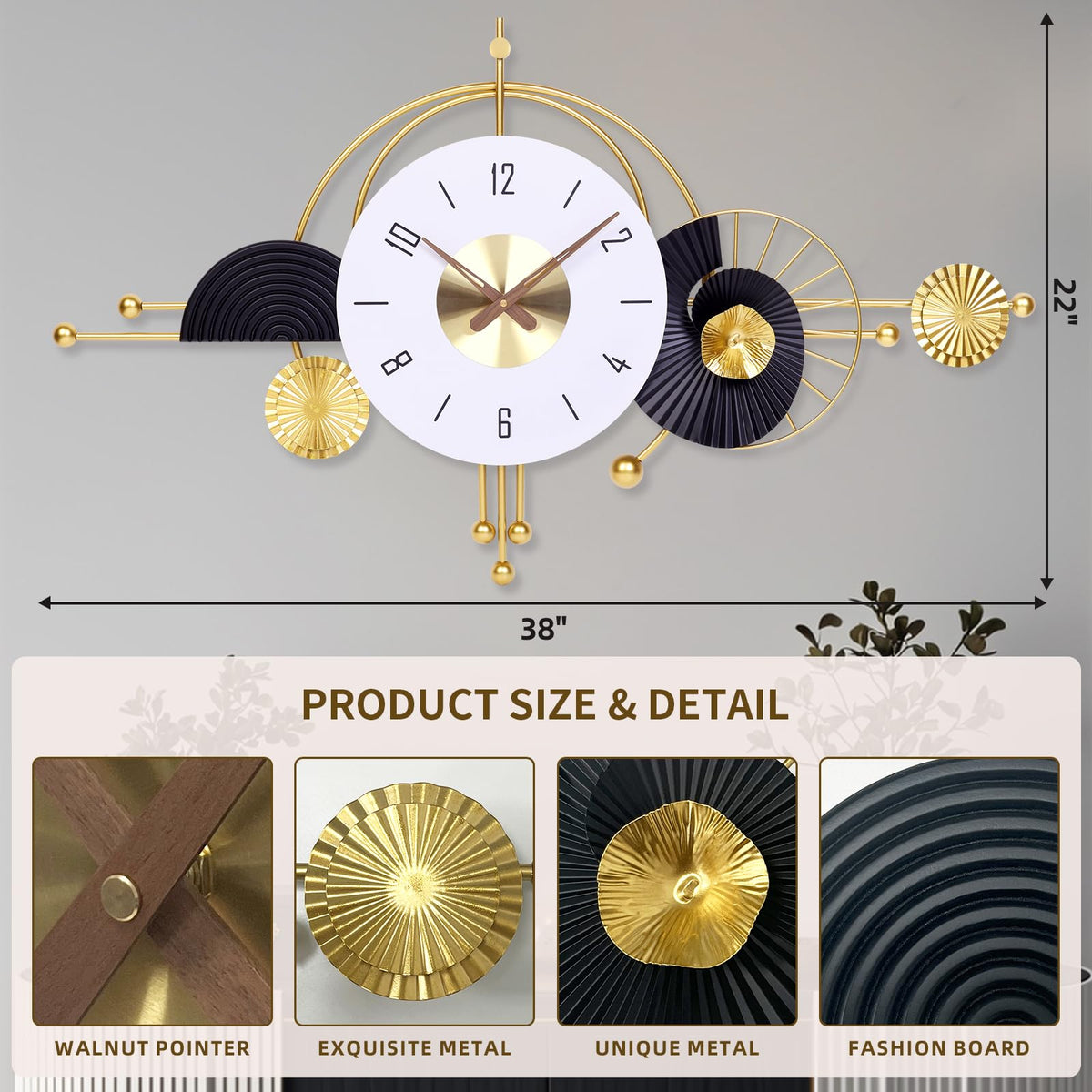 AXAORIRA Ideal Housewarming Gift: 38x22 Inch Modern Decorative Wall Clock, Battery Operated Silent Non-Ticking Large Analog Clocks for Living Room, Bedroom, Office, Entryway