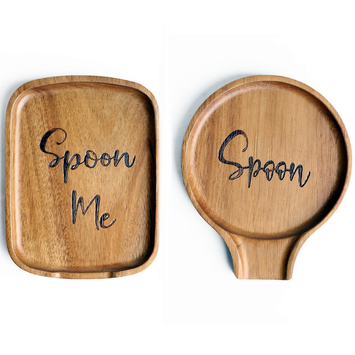 Set of 2 Wood Spoon Rest for Stove Top - Smooth Acacia Wood Spoon Holder for Kitchen Counter with Non Slip Silicone Feet,Perfect Holder for,Spatulas Tongs and Spoons, Brown (Labeled "Spoon")