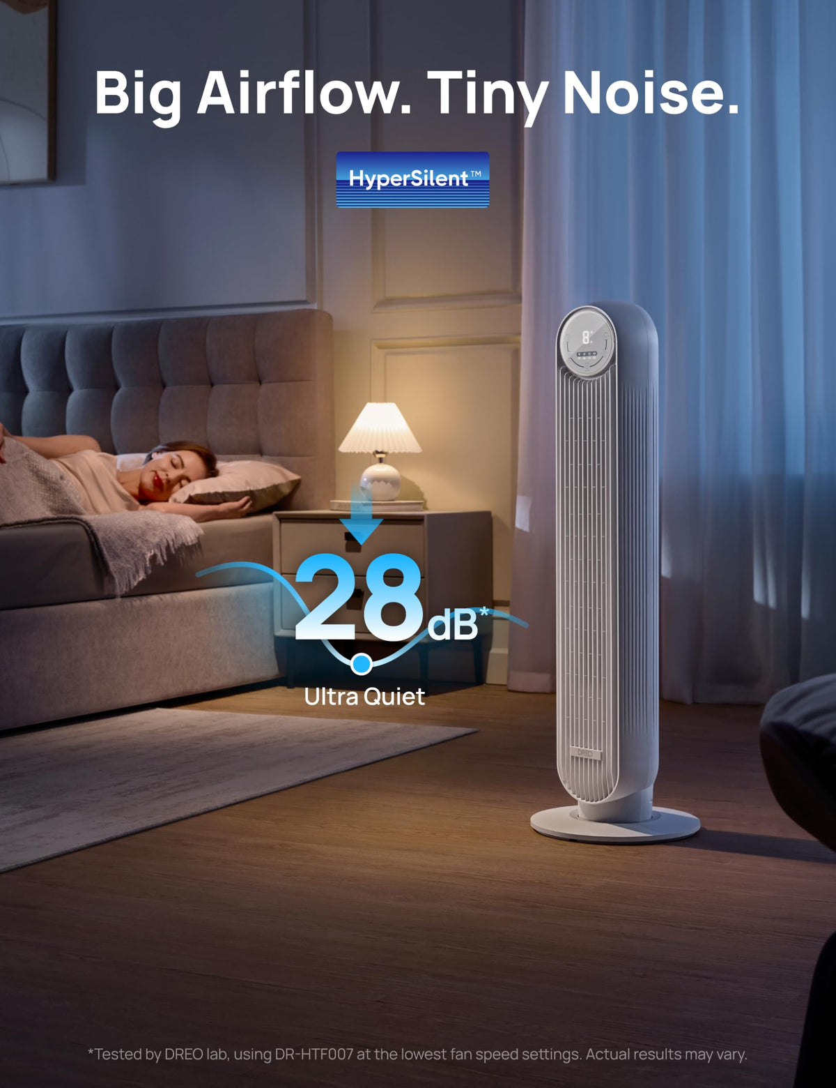 DREO Tower Fan for Bedroom, 25ft/s Velocity Quiet Floor Fan, 90° Oscillating Fans for Indoors with 4 Speeds, 4 Modes, 8H Timer, Standing Fans, Bladeless Fan, White (DR-HTF007)