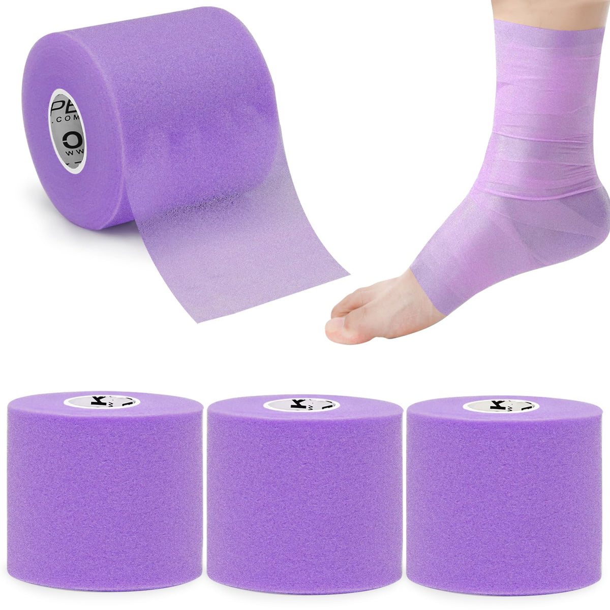 OK TAPE Pre Wrap Tape (4-Rolls, 120 Yards) - Athletic Foam Underwrap for Sports, Protect for Ankles Wrists Hands and Knees, 2.75 Inches - Purple