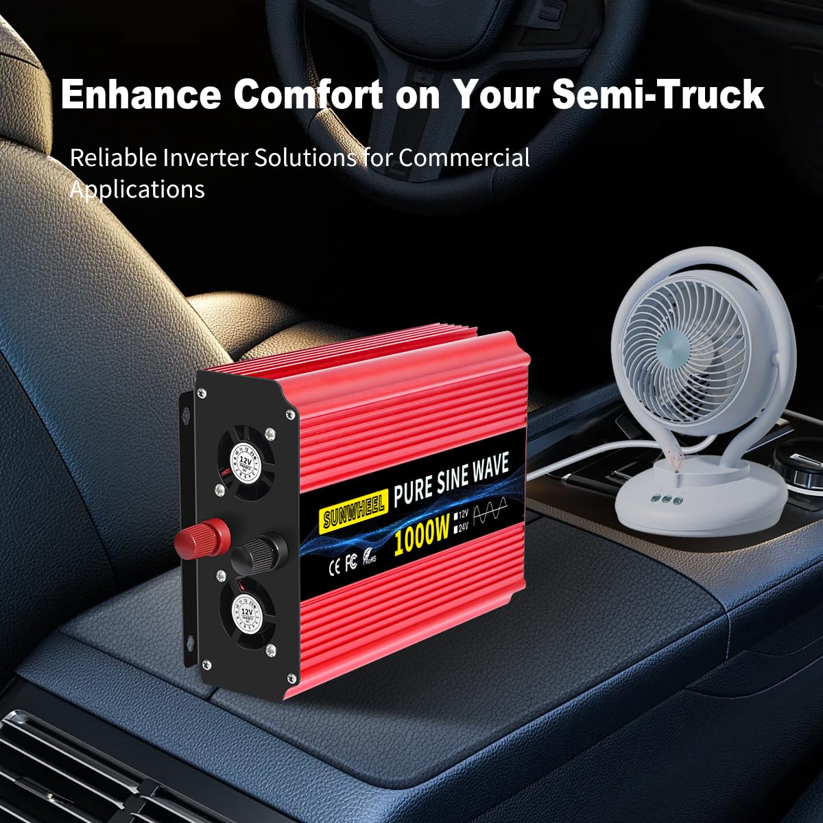 SUNWHEEL 1000W Pure Sine Wave Inverter, 12V DC to 110V/120V AC Power Inverter for RV、Off Grid、Truck with 2 AC outlets and LCD Display