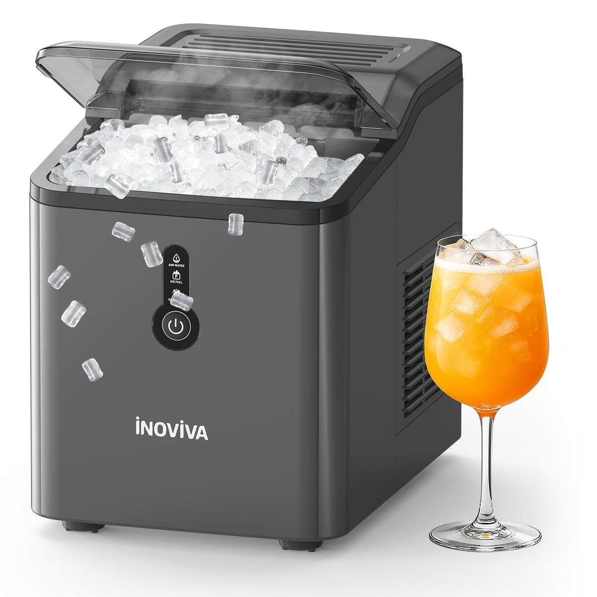 INOVIVA Nugget Ice Maker Countertop – 6 Mins Fast Ice Production, FLASHCHILL™, 26.5 LBS/Day, Self-Cleaning, Compact Portable Design, Ideal for Home, Office & Parties