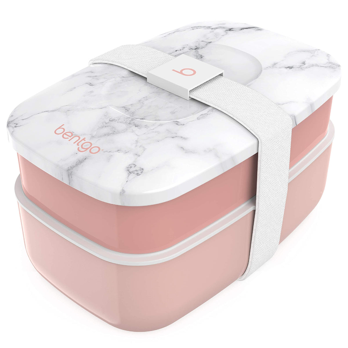 Bentgo Classic - Adult Bento Box, Stackable 3-Compartment Lunch Box with Removable Utensil Set and Sealing Strap, BPA-Free, Food Container Ideal for Meal Prep, Work, and On the Go (Blush Marble)
