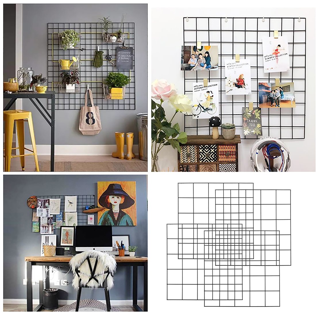 Ecjiuyi Wire Wall Grid Panel,4 Pcs Photo Pictures Memo Board Art Ins Frame Hanger Display,Office Home Living Room Kitchen Desk Storage Organizer Party Decorations