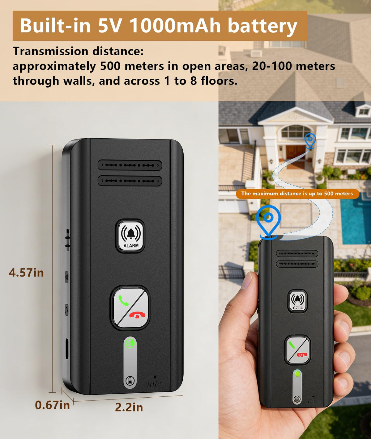 Intercoms Wireless for Home, 2 Way Audio Hands-Free Wireless Intercom System, 1600ft Long Range, 3 Ringtones 5 Volume Levels (Black)