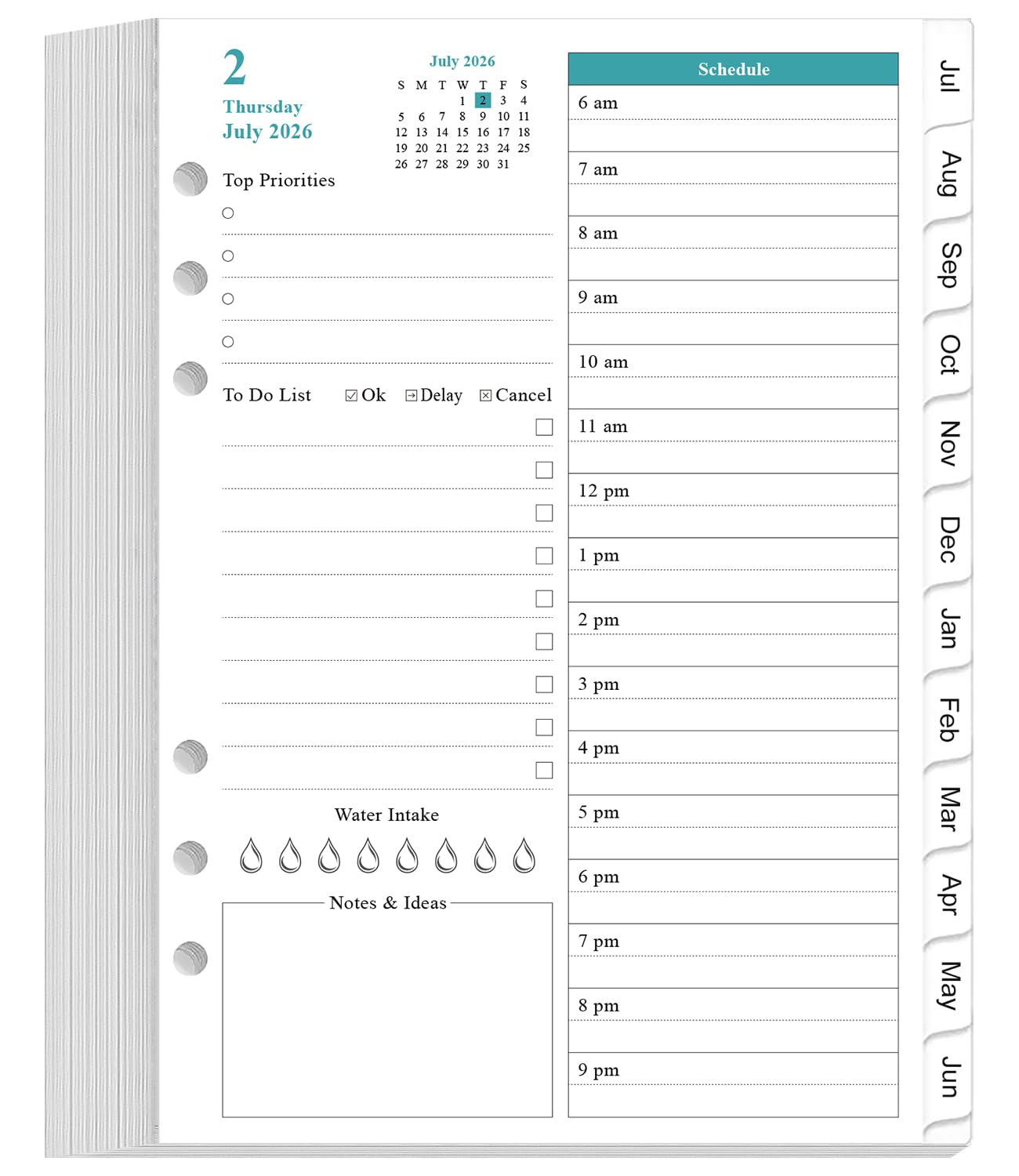 2026-2027 Planner Refills for A5 Binder - One Page Per Day Daily ＆ Monthly Planner, July 2026 - June 2027, Prioritized, To-Do List, Notes, Appointment Schedule, 6-Hole Punched, 5.8" x 8.3"