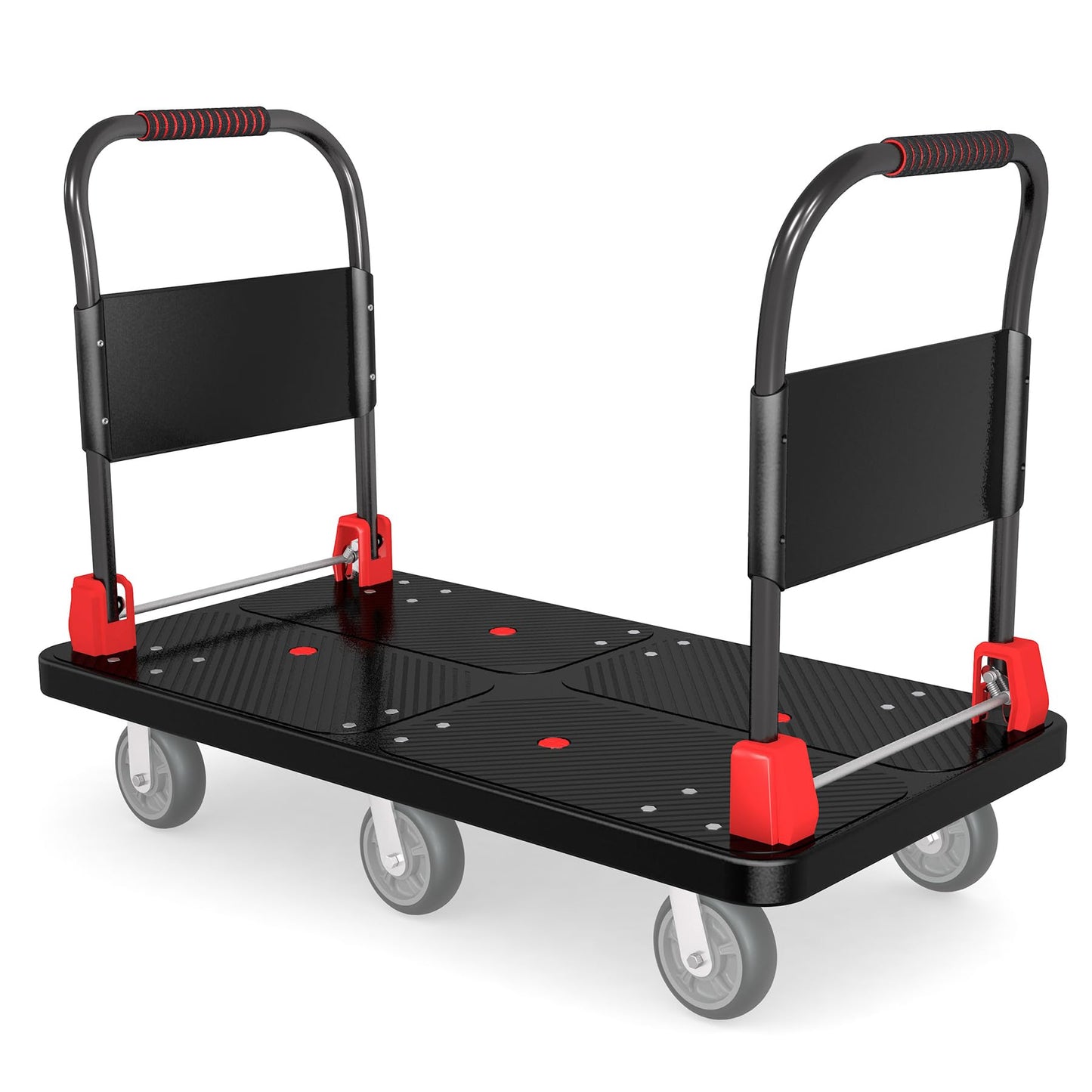 Platform Truck with 2 Handrails and 6 of 6" Wheels 2200lbs Capacity Heavy-Duty Foldable Push Cart Dolly 50" Lx27 W Large Flatbed Hand Cart Moving Dolly Cart for Groceries,Garage,Warehouse