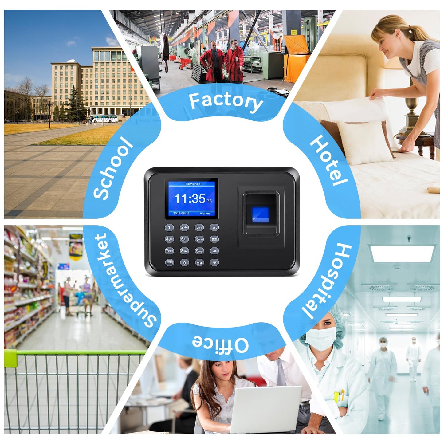 Time Clocks for Employees Small Business, Time Clock, Attendance Machine with Fingerprint, and Password Punching in One,Office