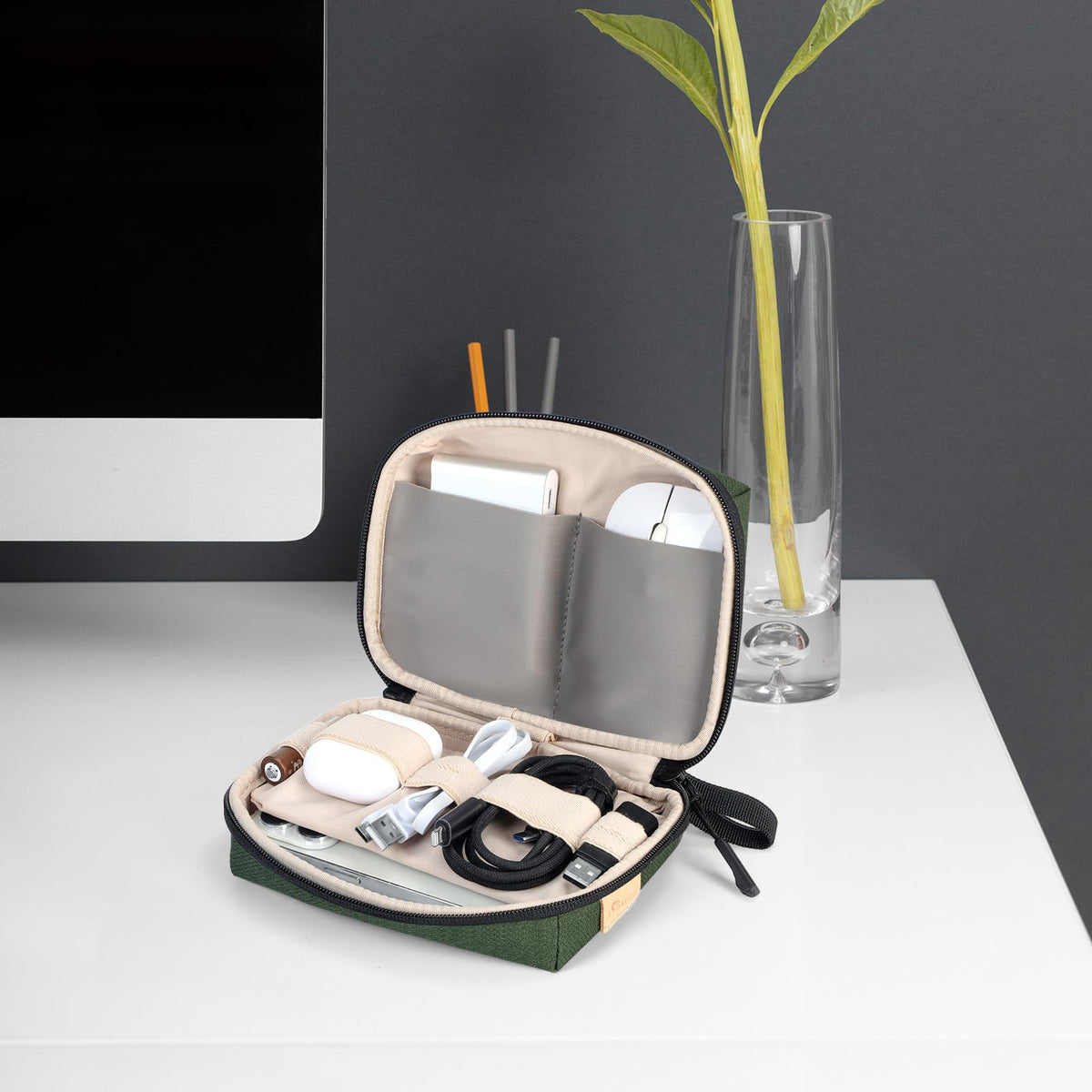 SIMTOP Small Electronics Organizer Travel Case, Portable Tech Case Pouch for Cable, Charger, Phone & Earbuds – Water-Resistant Cord Storage for Commute, Office & Business Trip – Compact Design