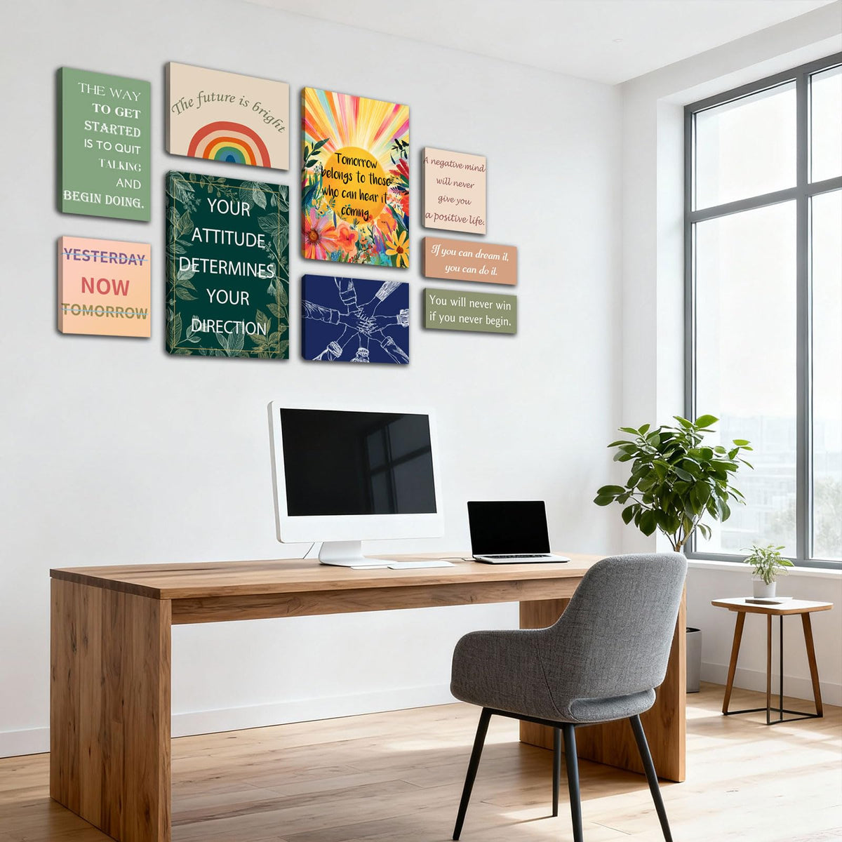 Halioyo Motivational Office Wall Art Set of 9, Women Inspirational Canvas Prints for Workplace, Positive Affirmations Wall Decor for Lobby Reception Study Room, Ready to Hang