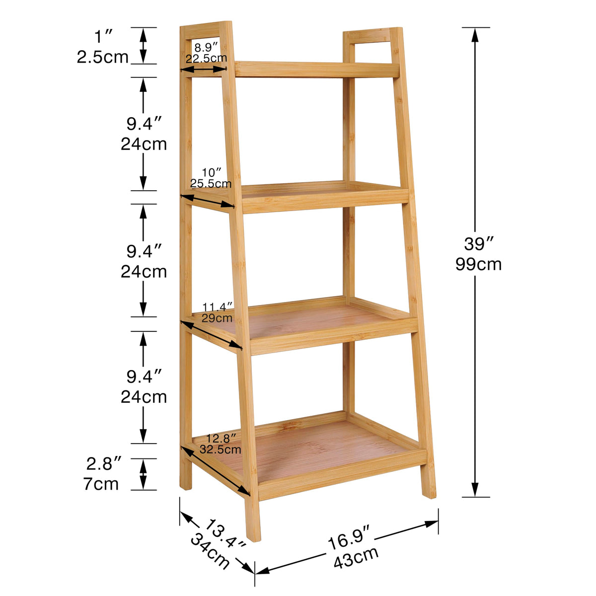 SMIBUY Bamboo Ladder Bookcase, Bathroom Storage Rack Organizer, 4 Tier and 5 Tier Freestanding Plant Display Stand Space Saver Shelves for Bedroom, Kitchen, Balcony (Natural, 4 Tiers (39" H))