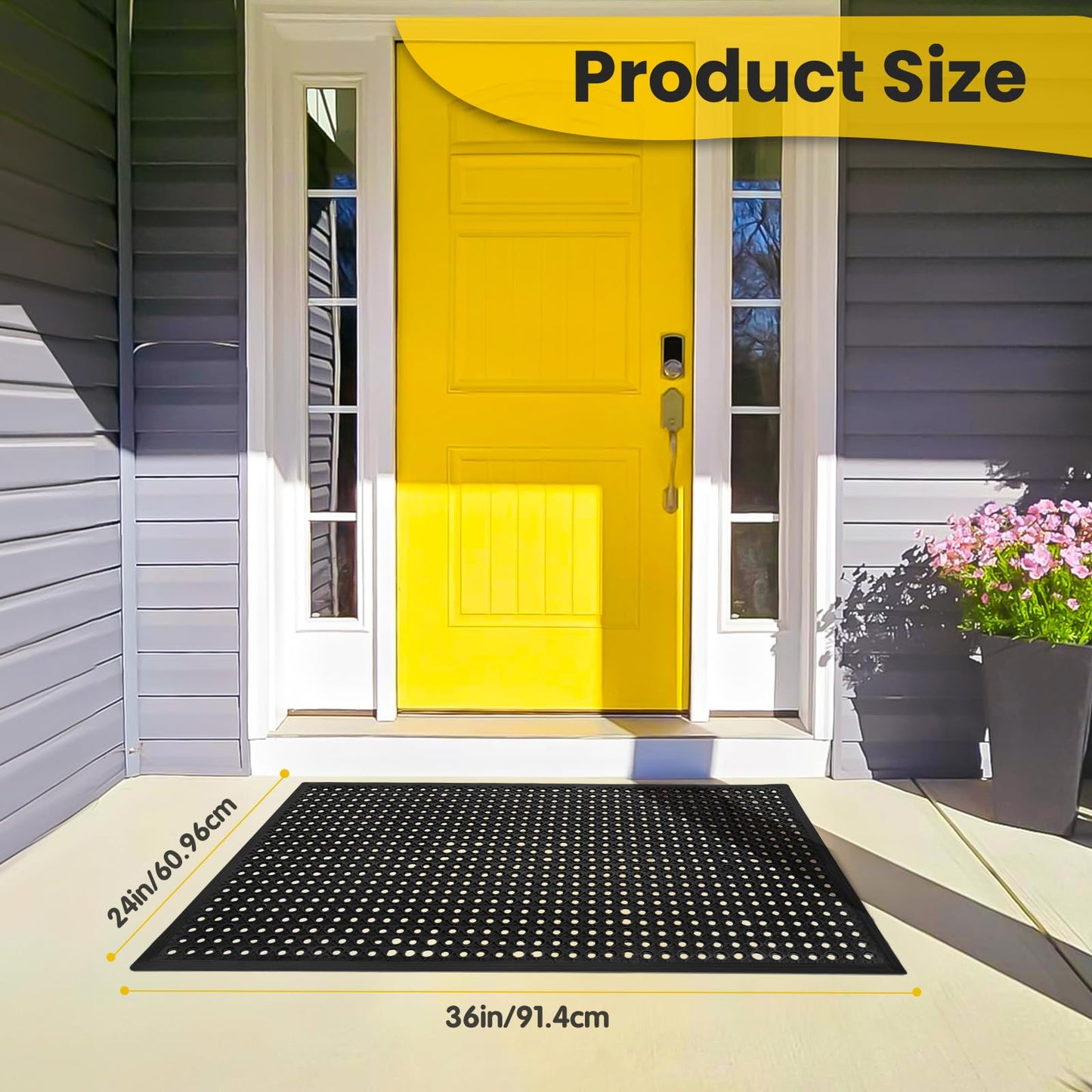 24"x 36" Rubber Floor Mat, Non-Slip Rubber Floor Mat Heavy Duty Mats for Outdoor Restaurant Kitchen Bar (Black)