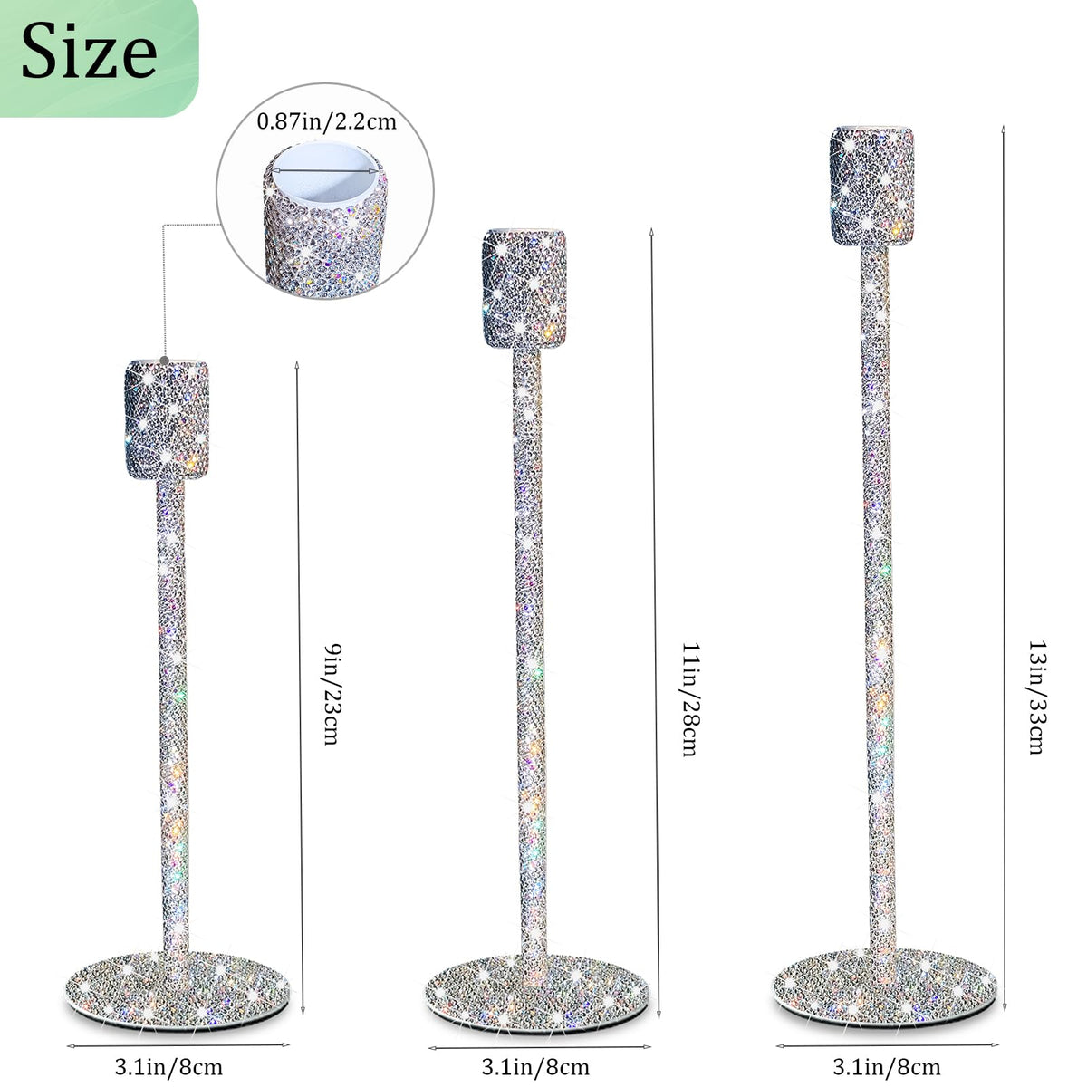 SlowVibes Bling Candlestick Holders Set of 3,White Crystal Rhinestone Tall Taper Candle Holders,Crushed Diamond Home Decor,Decorative Centerpiece for Table Mantel Wedding Fireplace,Housewarming Gift