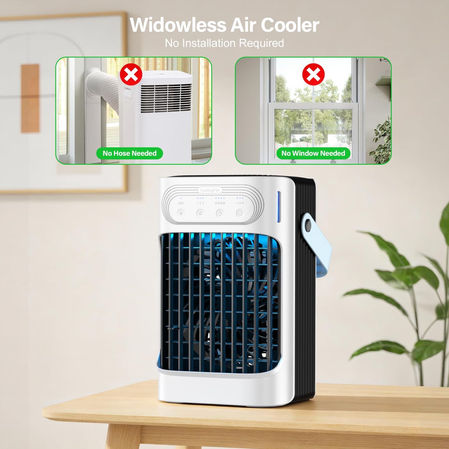 Portable Air Conditioners Cooling Fan, 800ml Mini Air Conditioner Portable AC Unit with 3 Cool Mist & Speeds, 7 Night Light & 2-8H Timer, Personal Air Cooler for Bedroom Office Camping