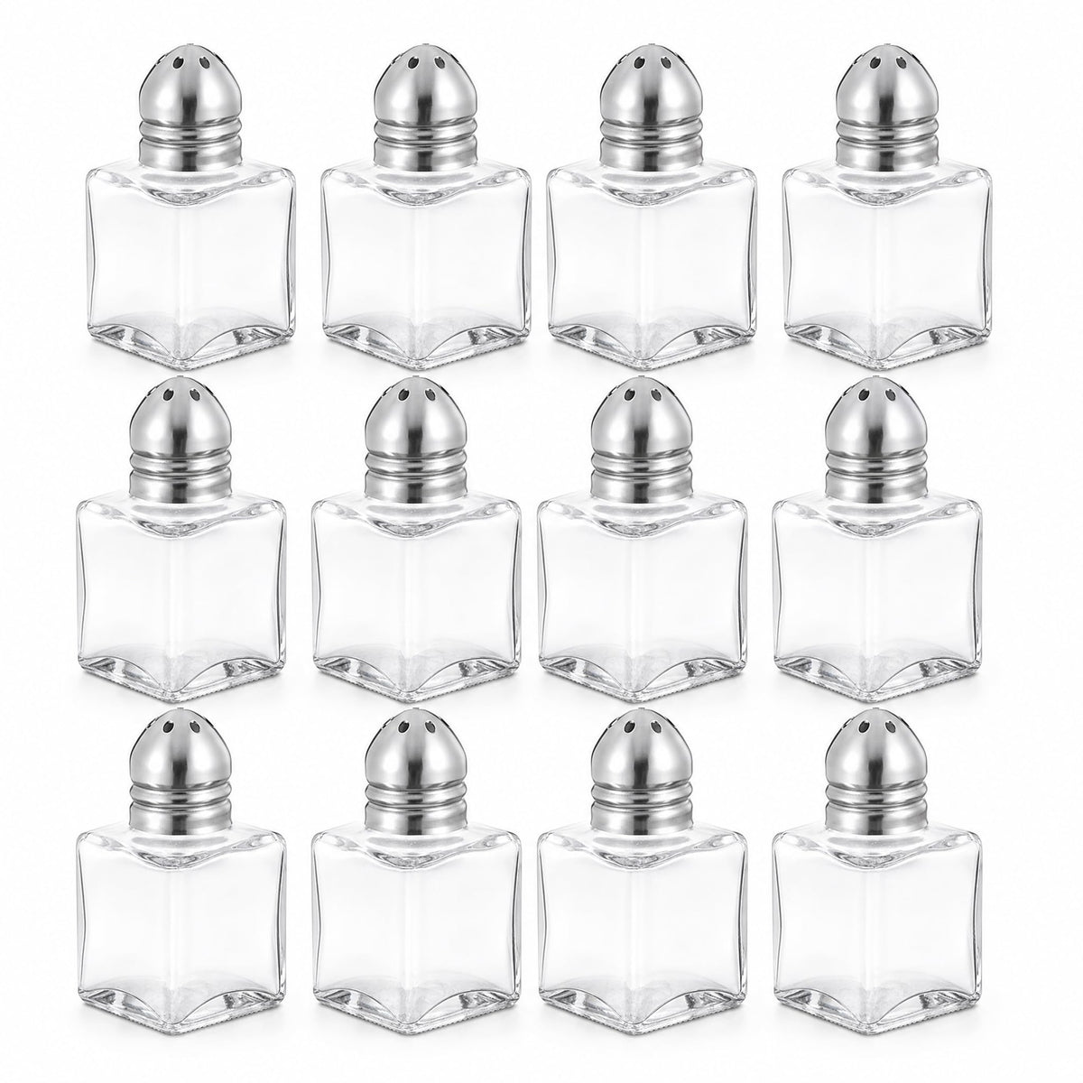 Notana Mini Salt and Pepper Shakers Set - Small Glass Salt Pepper Shaker with Stainless Steel Lids - Modern Kitchen Table Saleros for Dining - Refillable Cute Containers, Pack of 12