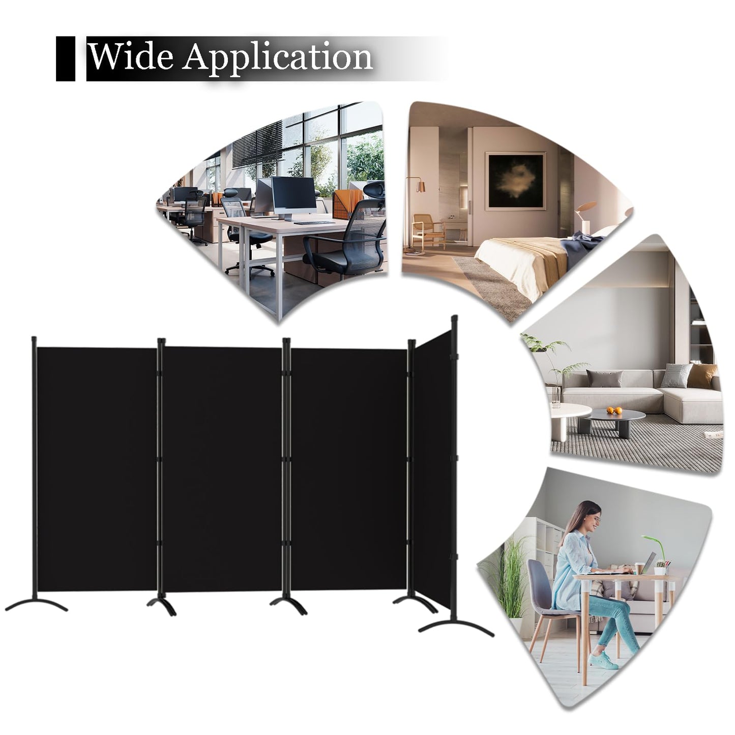 Room Divider, 6FT Tall Folding Partition Room Dividers 4 Panel, Portable and Freestanding Room Divider Screen Wall Divider for Home and Office, Black