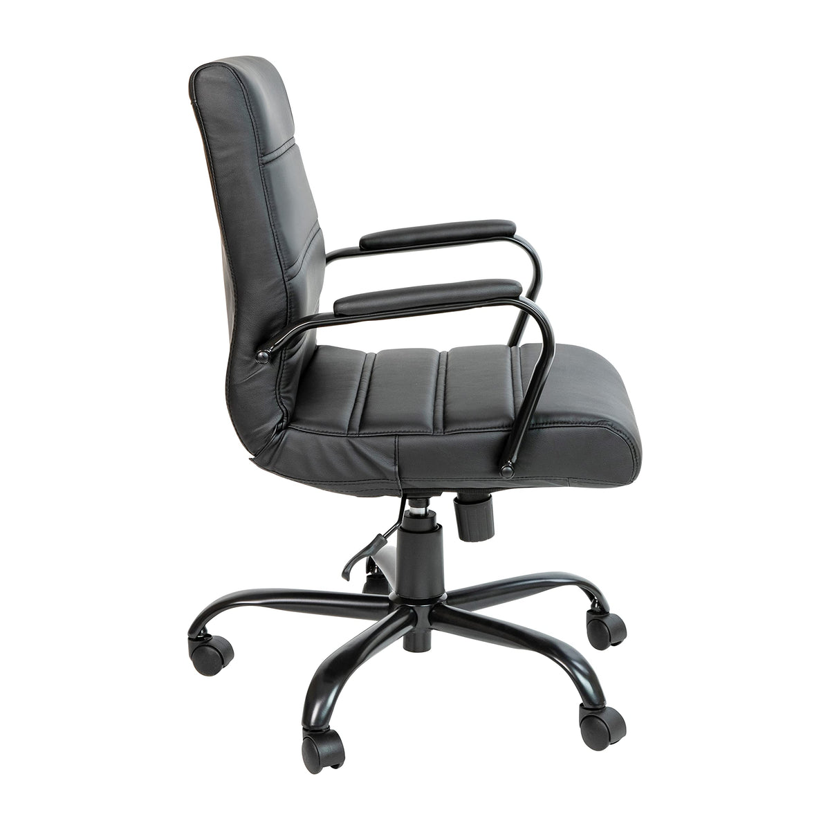 Flash Furniture Whitney Mid-Back Swivel LeatherSoft Desk Chair with Padded Seat and Armrests, Adjustable Height Padded Office Chair, Black