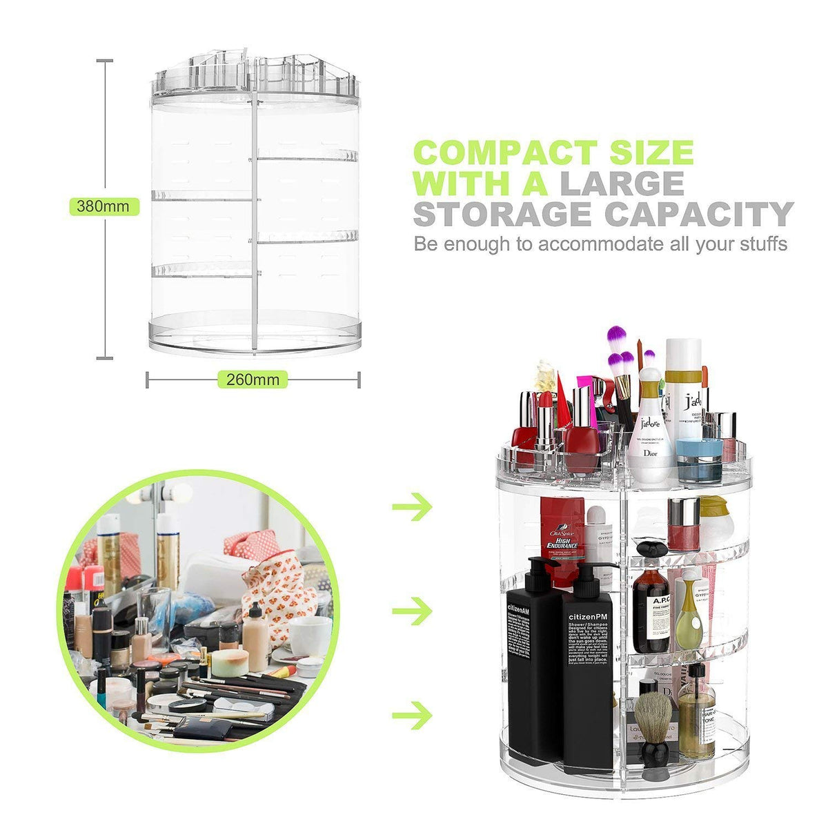 Boxalls Makeup Organizer Rotating, 8-Layer Large Capacity Cosmetics Organizer, 360 Adjustable Skincare Spinning Stand, Clear Makeup Carousel for Vanity, Countertop -Plus Size