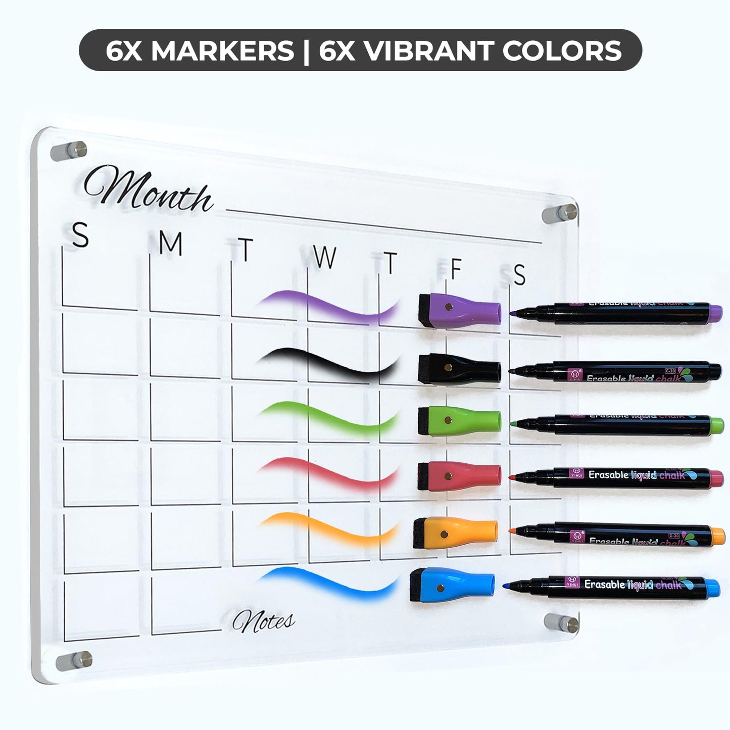 Premium Acrylic Calendar for Wall (16.75” x 13.25”) Clear Calendar & Family Reusable Planner with Vibrant Markers, Acrylic Dry Erase Board for Wall, Home, Office, or Family Command Center
