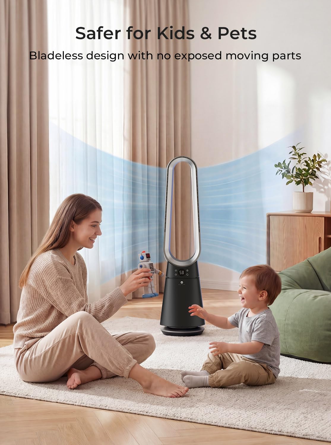 ULTTY Bladeless Fan for Bedroom, 20 Speeds & 3 Modes, Standing Fan with Remote, 8H Timer, 38" Quiet Tower Fan, 120° Oscillation, Powerful 25ft/s Airflow Cooling Fan for Home Office, CR062 Black