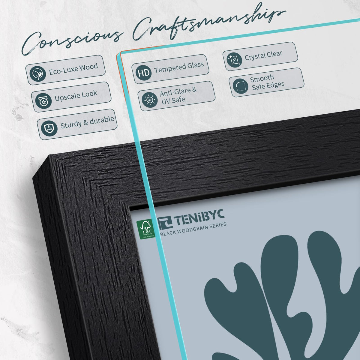 TENIBYC 12x18 Frame Set - 3 Pack, Textured Black Wooden Poster Frame with HD Tempered Glass, Room, Office, Gallery, Studio, and Hallway Decor - Wall Hanging