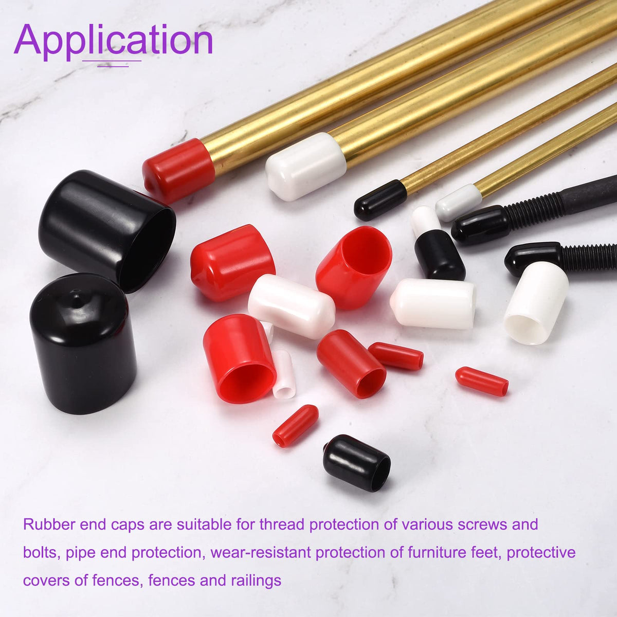 DMiotech 200 Pack 1/8" ID Black Screw Thread Protectors Rubber End Caps Bolt Covers for Screw Bolt Furniture Pipe