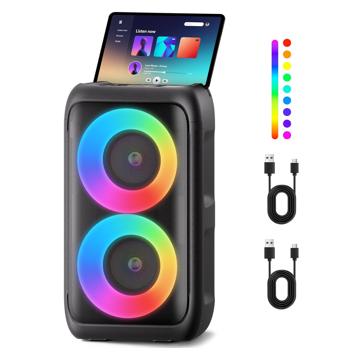 Bluetooth Speaker with 2 Wireless Microphones - Big Party Speaker for Adults Kids Karaoke with Lights - Portable Rechargeable Floorstanding Speakers Support TWS/AUX/USB/TF Card for Home Party Gift