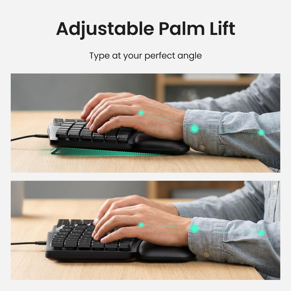 Nulea Ergonomic Split Keyboard, Wired Natural Typing Keyboard with Integrated Palm Rest for Wrist Pain Relief, 2-in-1 Type C&Type A Plug for Mac,Windows,Office & Home,Black