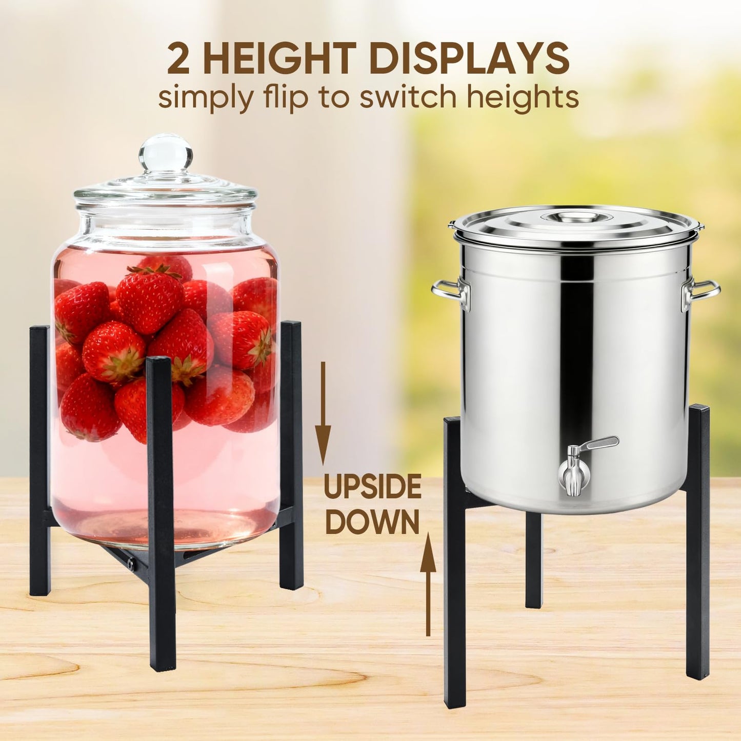 Aivkoif Adjustable Beverage Dispenser Stand - Universal Holder Fits 1 to 3.5 Gallon Drink Dispensers for Party, Wedding, Catering (Stand Only) (Black-1PCS)