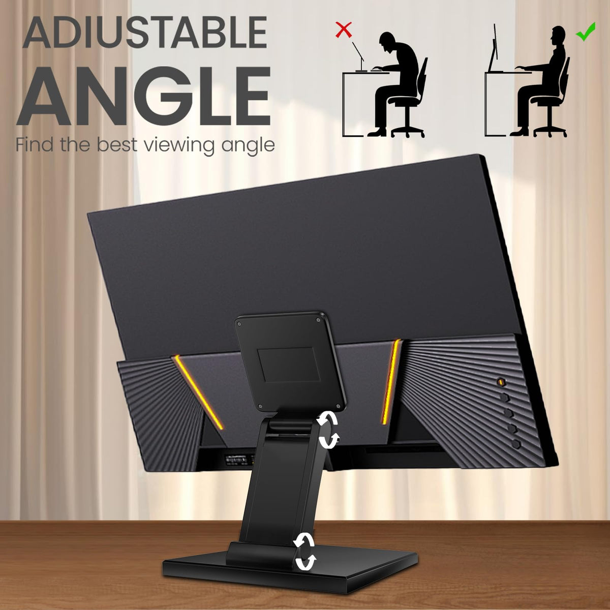 Jakeko Lay Flat Low Profile Monitor Stand - for 14-24" Screens Ergonomic Adjustable Desktop Mount with 100x100mm Compatibility - Steel