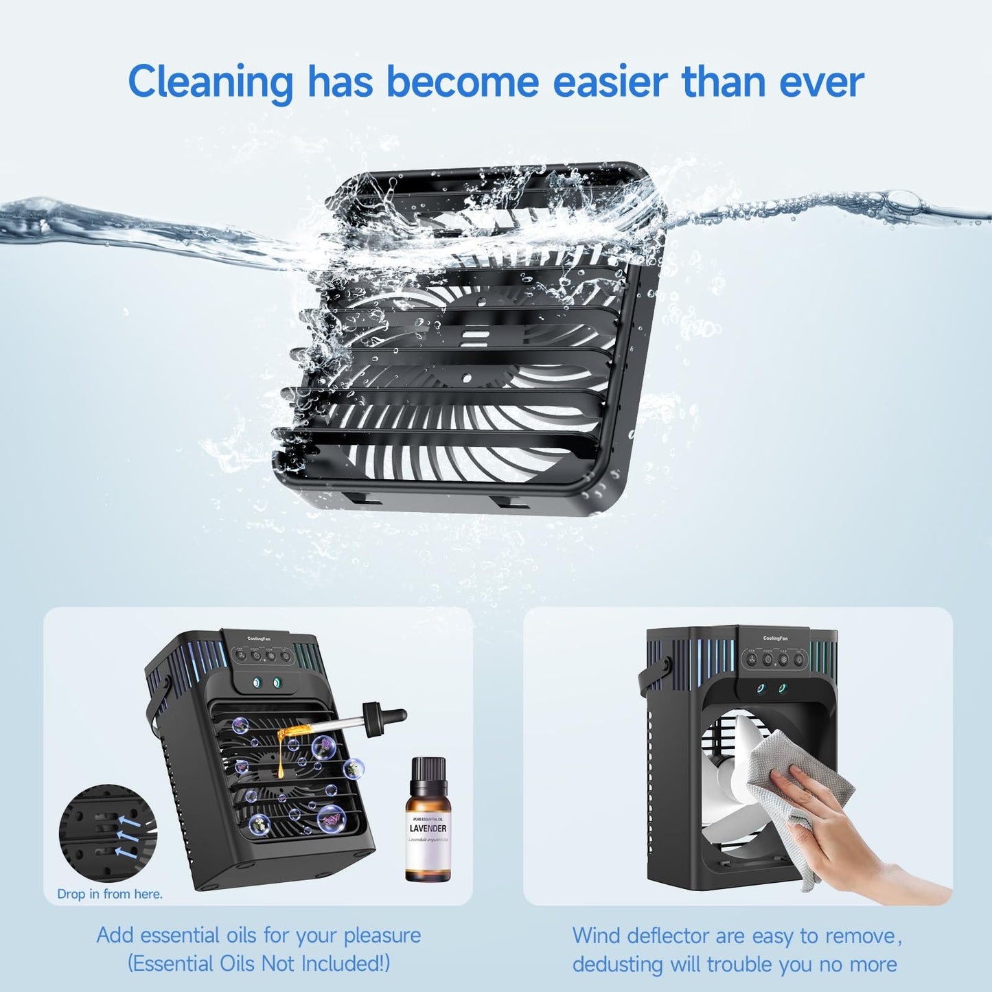 Serantzon Portable Air Conditioners, 4-in-1 Evaporative Air Cooler with Remote Control, Cooling Fan with 3 Modes, 3 Speeds & 7 LED Lights, 2-8H Timer, 1200ML Personal Mini AC Unit for Home, Bedroom
