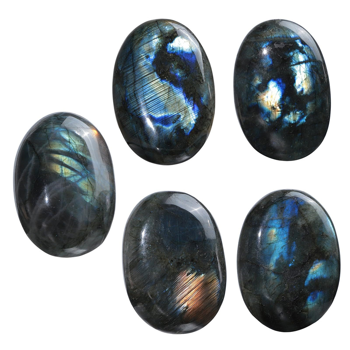 Sportmusies Natural Labradorite Stone for Home Desk Decoration, Polished Irregular-Shaped Labradorite Crystal for Reiki Healing Meditation, 2.24-3.85 inches