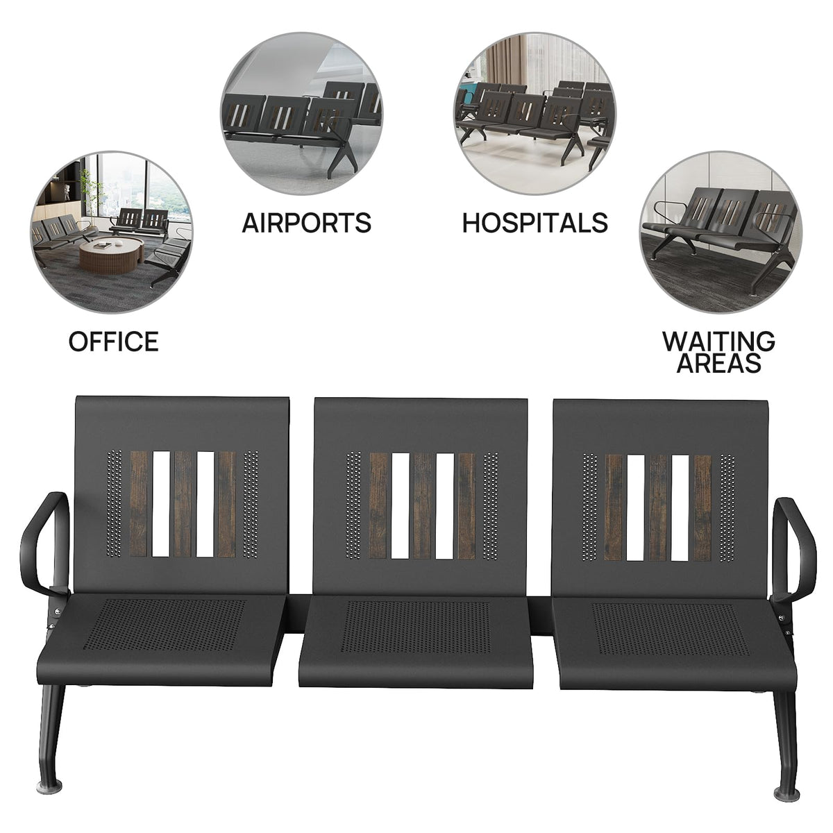 wonline Waiting Room Bench, Waiting Room Chairs with Arm, Office Furniture Lobby Conference Reception Bench Office Guest Seating for Clinic Airport Hospital Barber Salon Bank