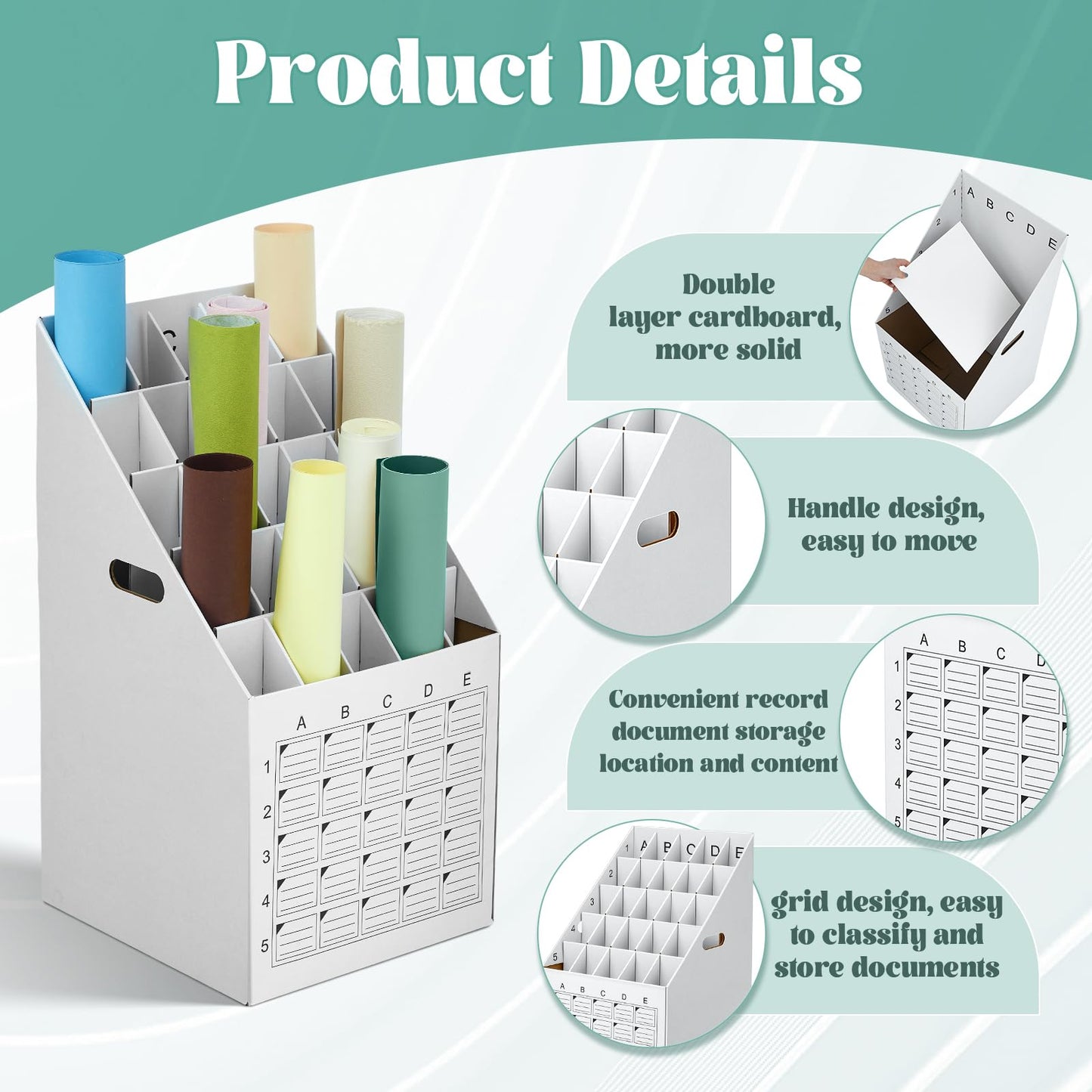 Menkxi 1 Pack 25 Slot Roll File Holder Vertical Blueprint Storage Organizer Corrugated Cardboard Roll File Cabinet Box with Labeling Grid for Office School Poster Map Gift Wrap Architectural Home