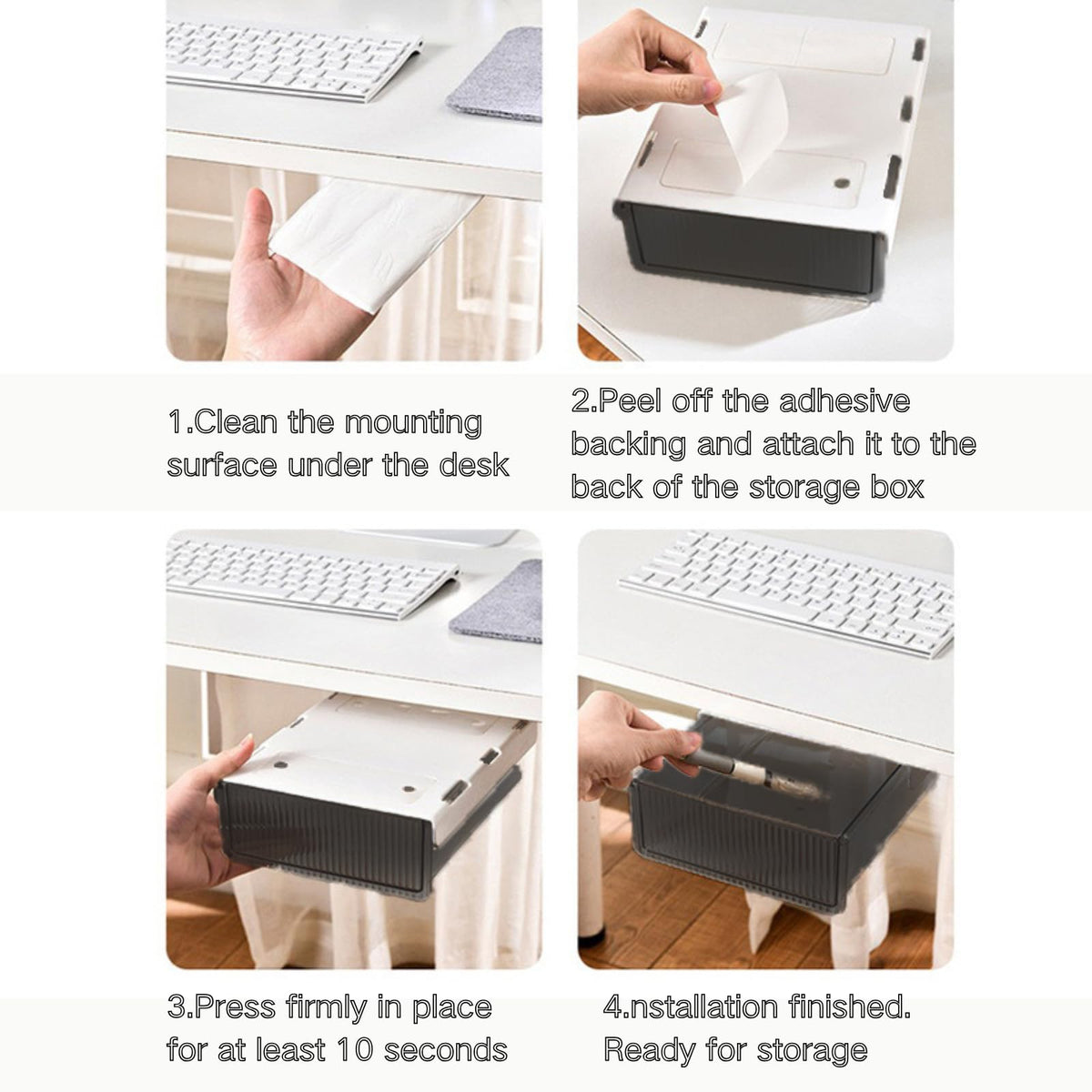 HIEALO Under Desk Organizer - Stick On Fluted Translucent Desk Drawer Attachment, Slide Out Under Desk Storage for Office & Home (BLACK, SMALL)