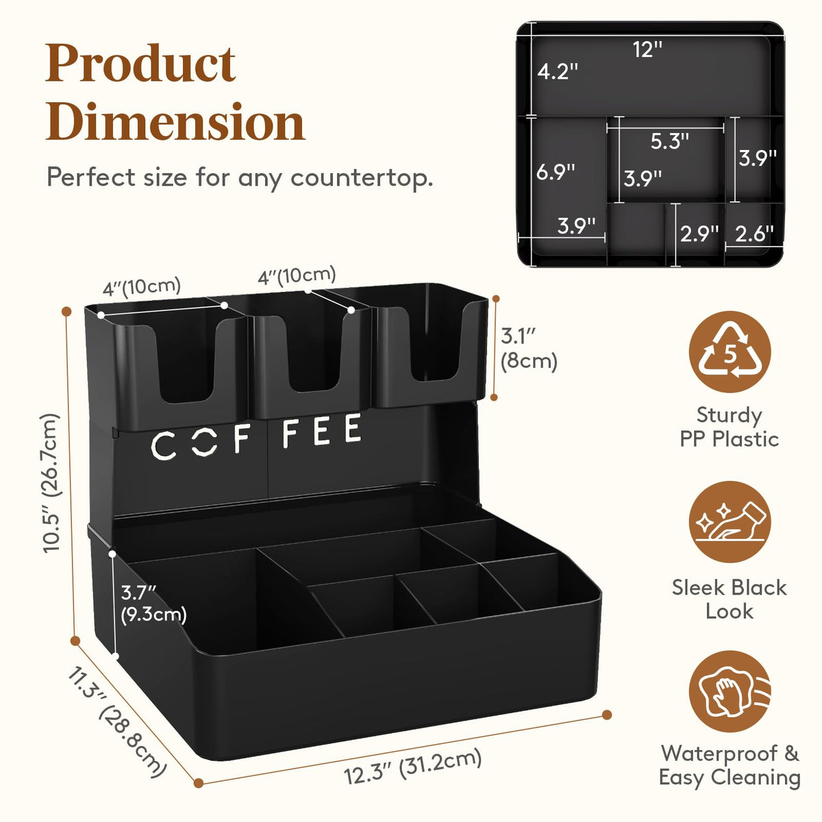 Lifewit 2-tier Coffee Station Organizer Caddy for Countertop, 10 Compartments Coffee Bar Organizers for Cups, Pods, Sugar, Compact Condiment Holders Storage for Office Breakroom Kitchen Home Black