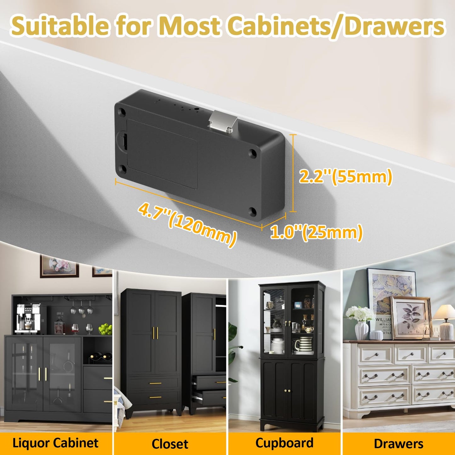 Bestkid Cabinet Lock RFID Card NFC Hidden Drawer Lock for Kitchen Pantry Furniture Smart Cupboard Door with Bluetooth APP Child Safety No Drilling Required Black