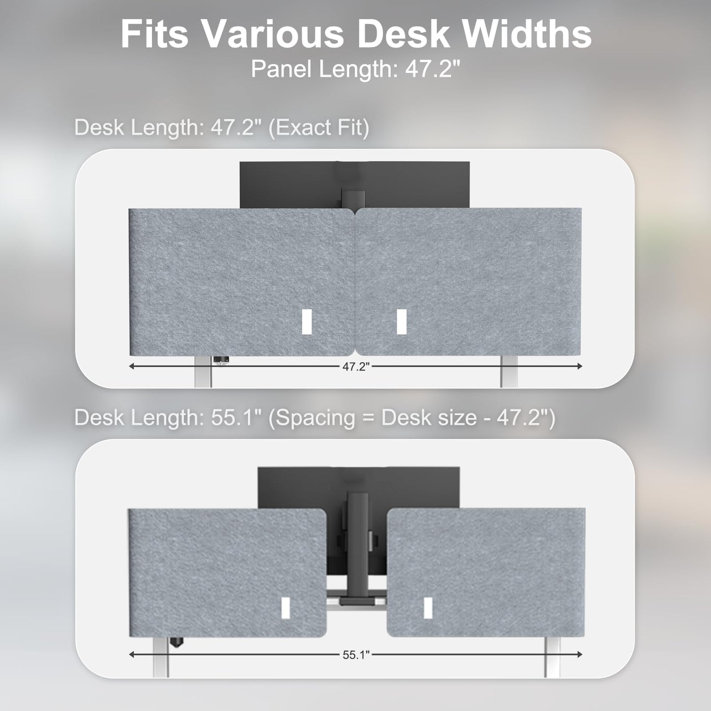 ERGO COLLECT Desk Privacy Panel,2PCS L-Shaped Clamp-On Office Desk Divider,2-in-1 Adjustable Acoustic Desktop Partition Or Under Desk Modesty Panel,for Office,Home,Felt (Grey, 47.2" x 15.7")