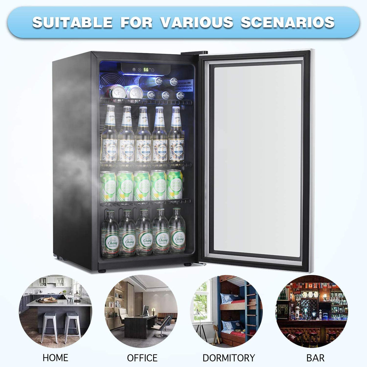 Antarctic Star Beverage Refrigerator Cooler -120 Can Mini Fridge Glass Door for Soda Beer or Wine Constant Glass Door Small Drink Dispenser Clear Front for Home, Office Bar 3.2cu.ft