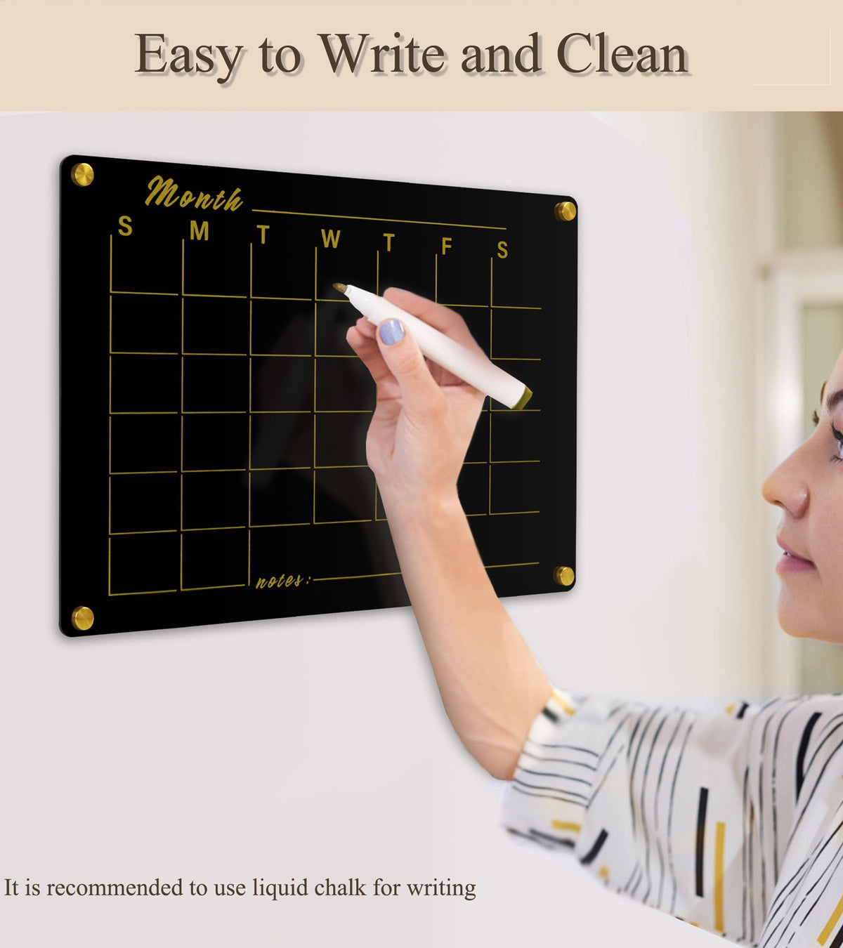 Marribol Black Acrylic Calendar Whiteboard for Wall,16’’x12’’,Dry Erase Calendar for Home,Office