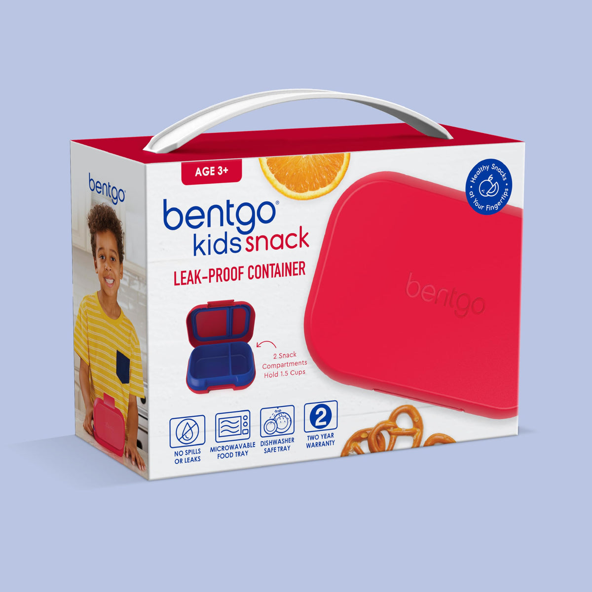 Bentgo Kids Snack - 2 Compartment Leak-Proof Bento Box Container for Snacks and Small Meals, Easy-Open Latch, Dishwasher Safe, BPA-Free for School, Daycare, & Sports - Ideal for Ages 3+ (Red/Royal)